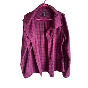 OAKLEY Women’s Gorpcore Plaid Flannel Magenta Long Sleeve Snap Button Shirt Sz L